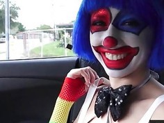 Very slim clown Mikayla Mico hitchhikes and banged in public