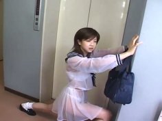 Stupid Jap teen Aki Hoshino rides subway in the sailor outfit